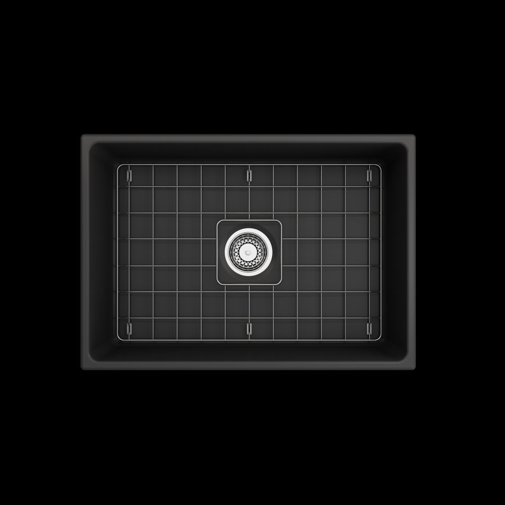 Vigneto Apron Front Fireclay 27 in. Single Bowl Kitchen Sink with Protective Bottom Grid and Strainer in Matte Dark Gray