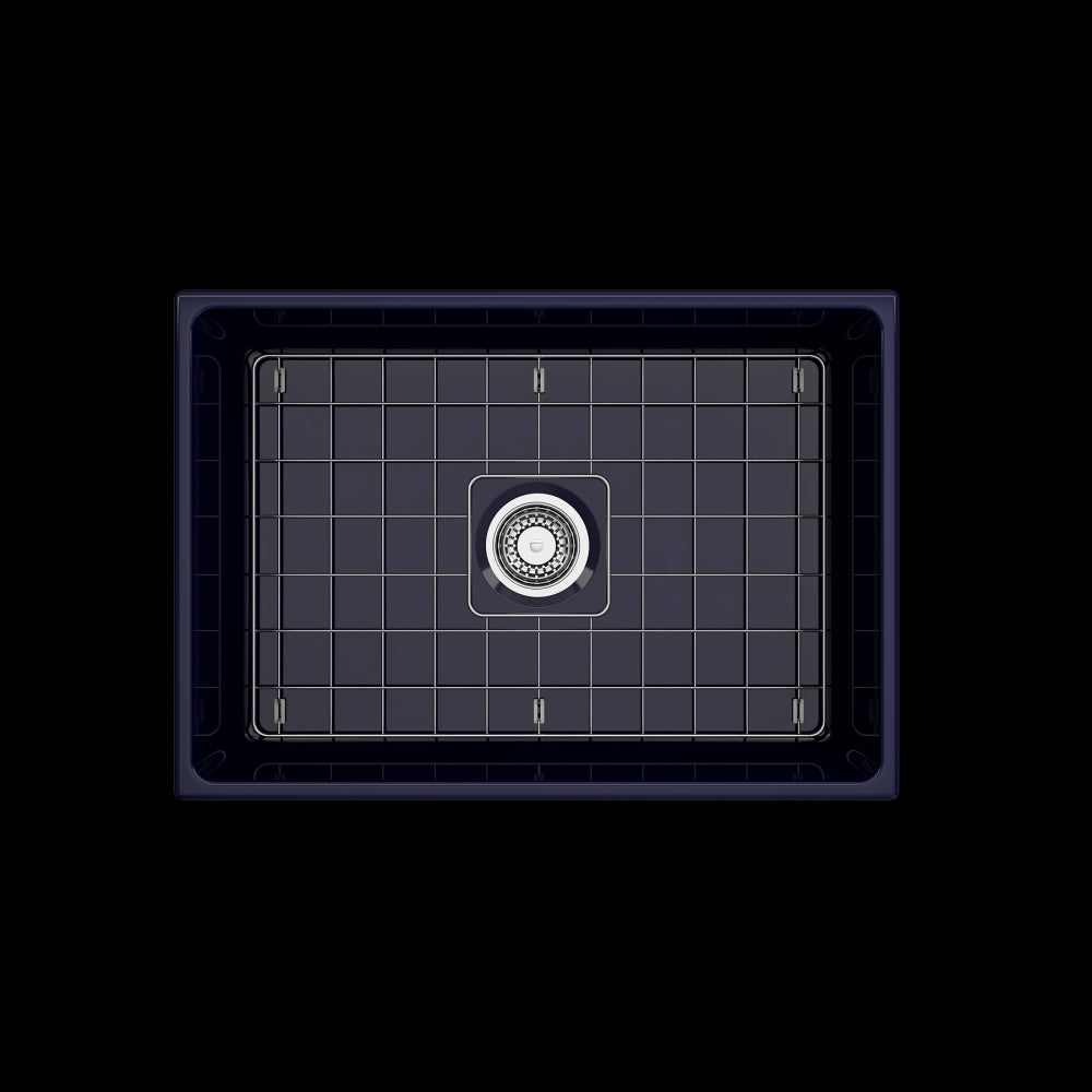 Vigneto Apron Front Fireclay 27 in. Single Bowl Kitchen Sink with Protective Bottom Grid and Strainer in Sapphire Blue