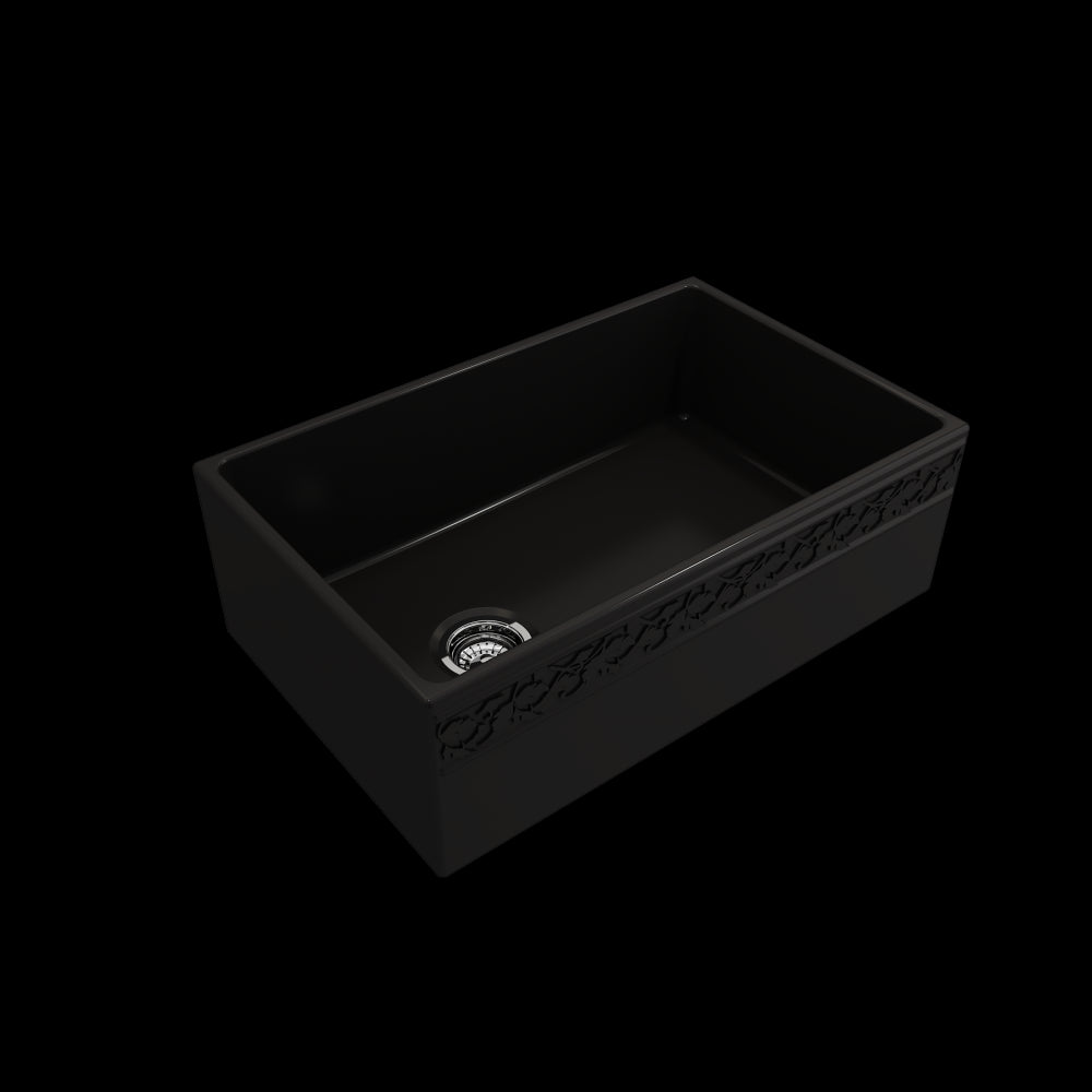 Vigneto Apron Front Fireclay 30 in. Single Bowl Kitchen Sink with Protective Bottom Grid and Strainer in Matte Black