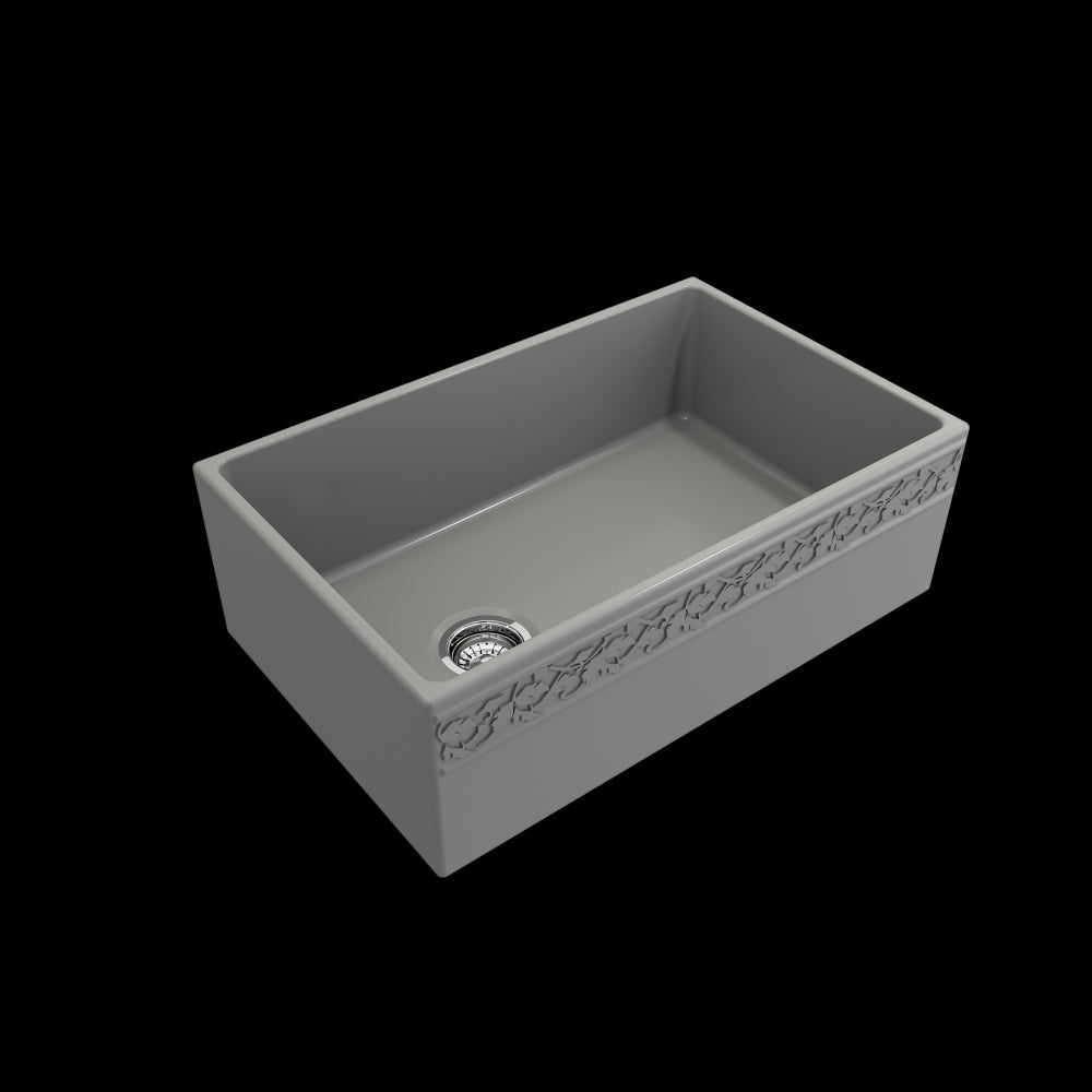 Vigneto Apron Front Fireclay 30 in. Single Bowl Kitchen Sink with Protective Bottom Grid and Strainer in Matte Gray