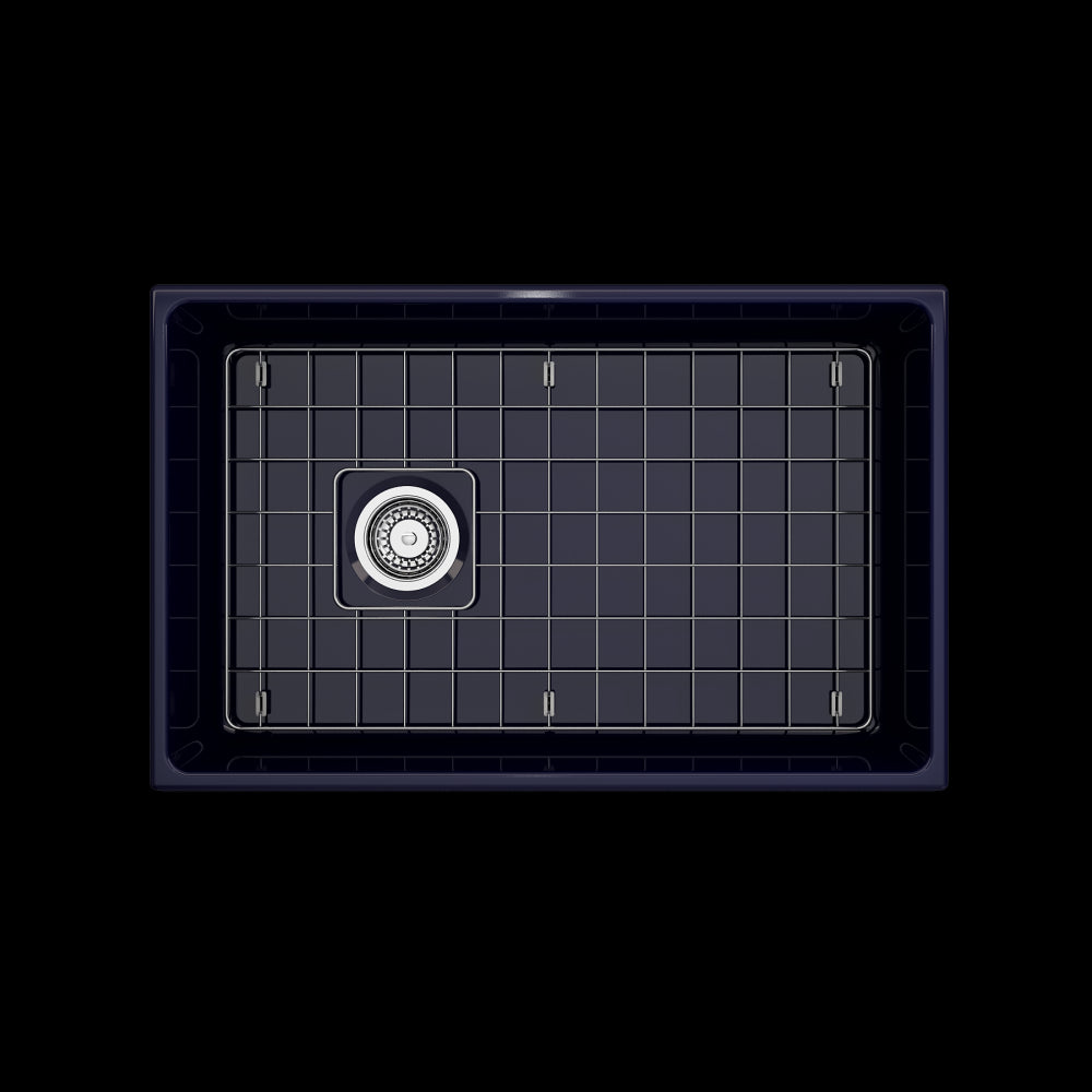 Vigneto Apron Front Fireclay 30 in. Single Bowl Kitchen Sink with Protective Bottom Grid and Strainer in Sapphire Blue