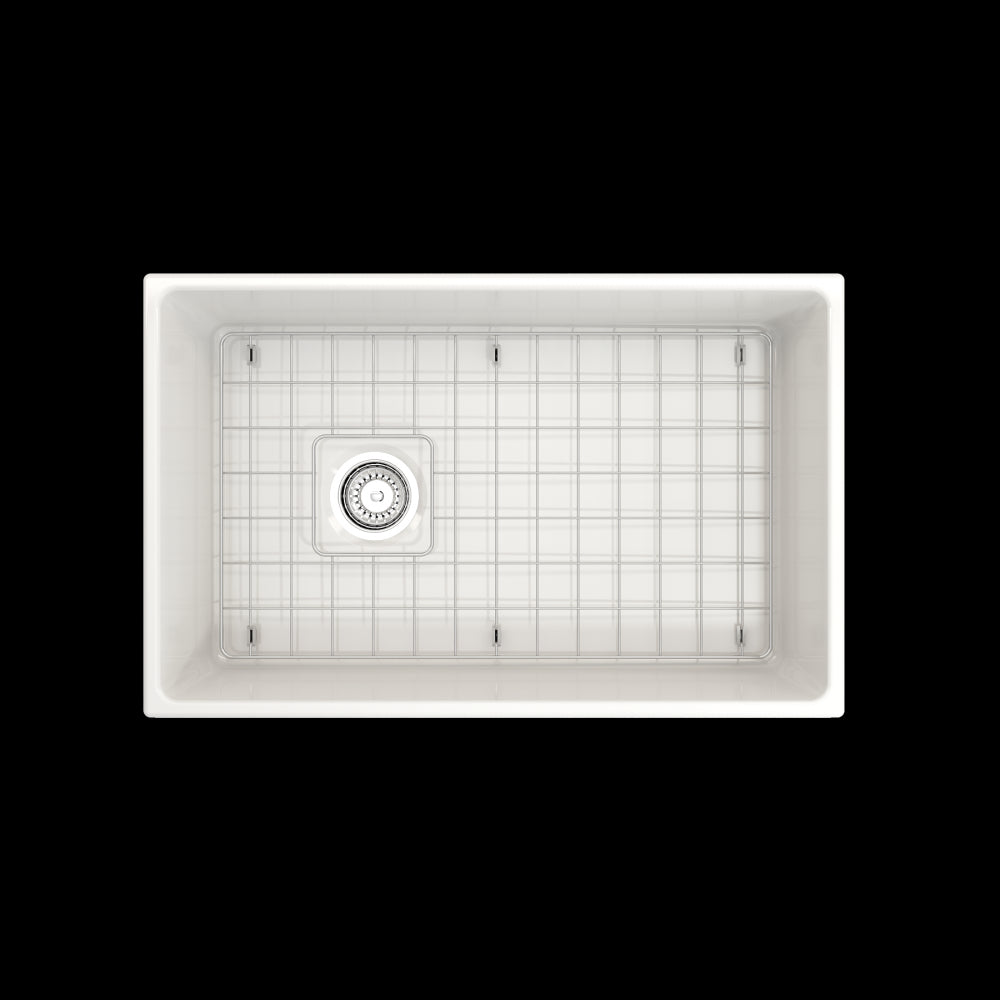 Vigneto Apron Front Fireclay 30 in. Single Bowl Kitchen Sink with Protective Bottom Grid and Strainer in White