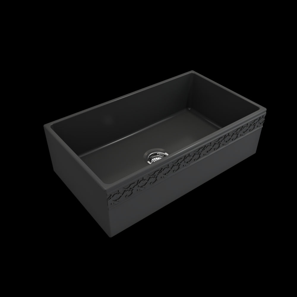 Vigneto Apron Front Fireclay 33 in. Single Bowl Kitchen Sink with Protective Bottom Grid and Strainer in Matte Dark Gray