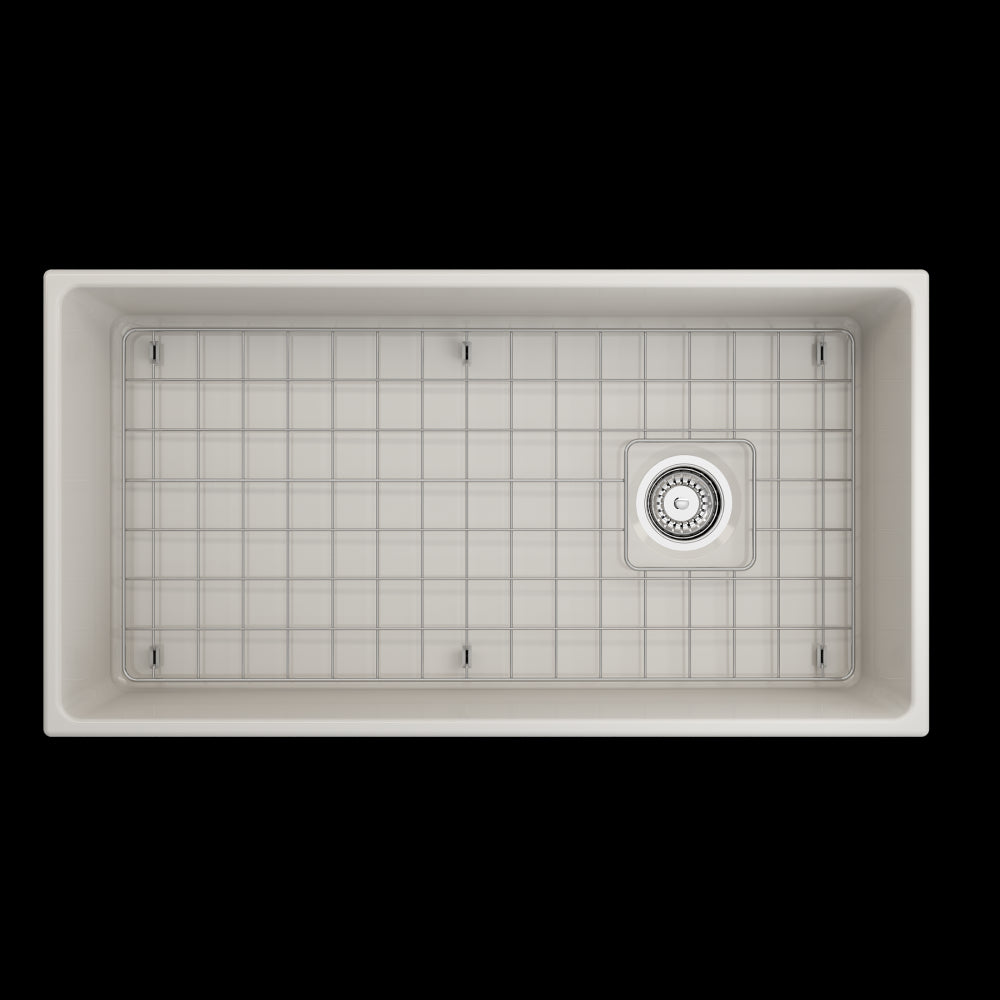 Vigneto Apron Front Fireclay 36 in. Single Bowl Kitchen Sink with Protective Bottom Grid and Strainer in Biscuit