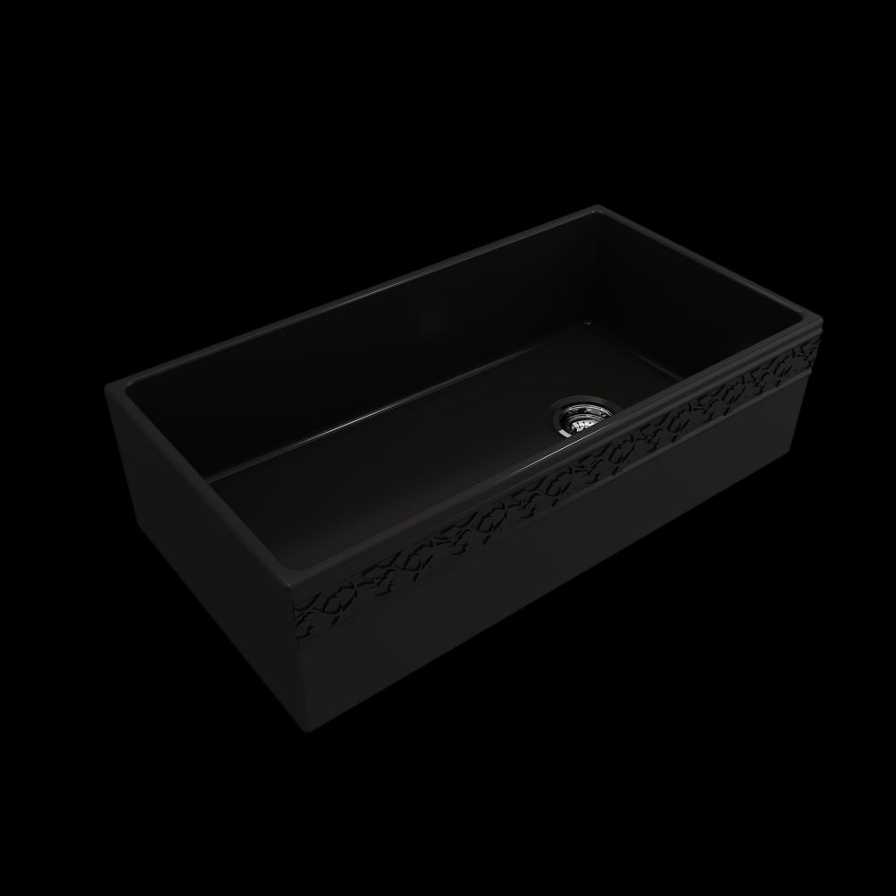 Vigneto Apron Front Fireclay 36 in. Single Bowl Kitchen Sink with Protective Bottom Grid and Strainer in Matte Black