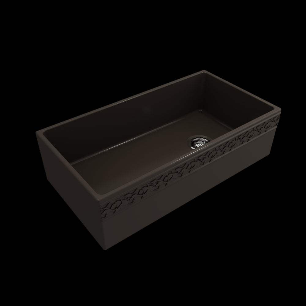 Vigneto Apron Front Fireclay 36 in. Single Bowl Kitchen Sink with Protective Bottom Grid and Strainer in Matte Brown