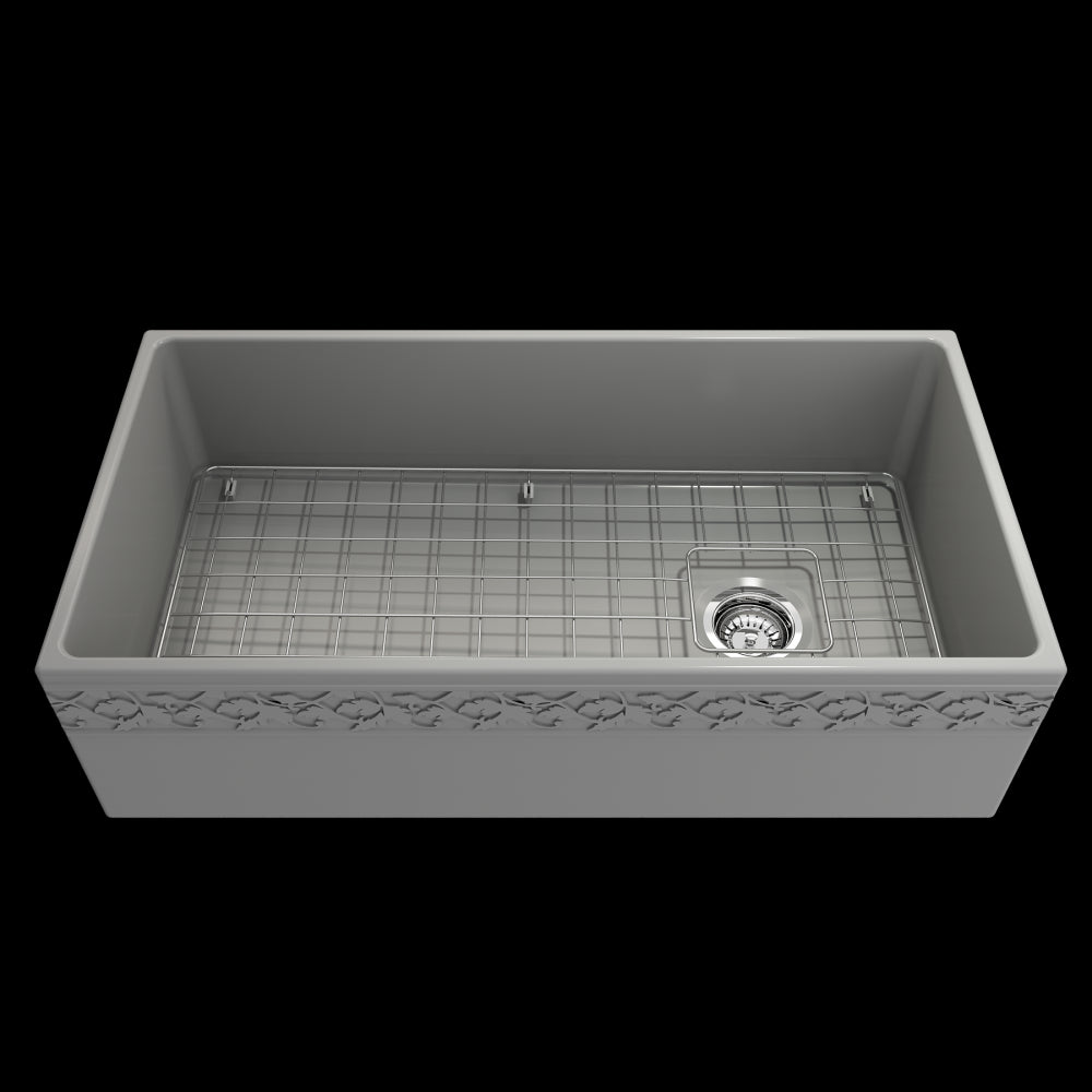 Vigneto Apron Front Fireclay 36 in. Single Bowl Kitchen Sink with Protective Bottom Grid and Strainer in Matte Gray