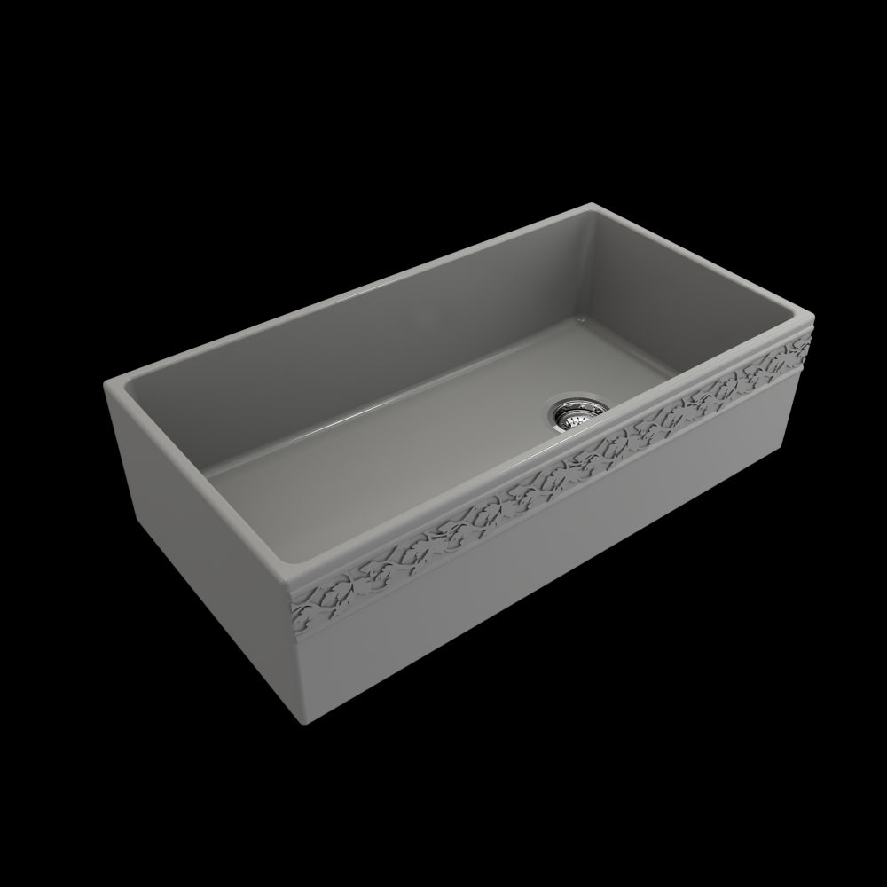 Vigneto Apron Front Fireclay 36 in. Single Bowl Kitchen Sink with Protective Bottom Grid and Strainer in Matte Gray