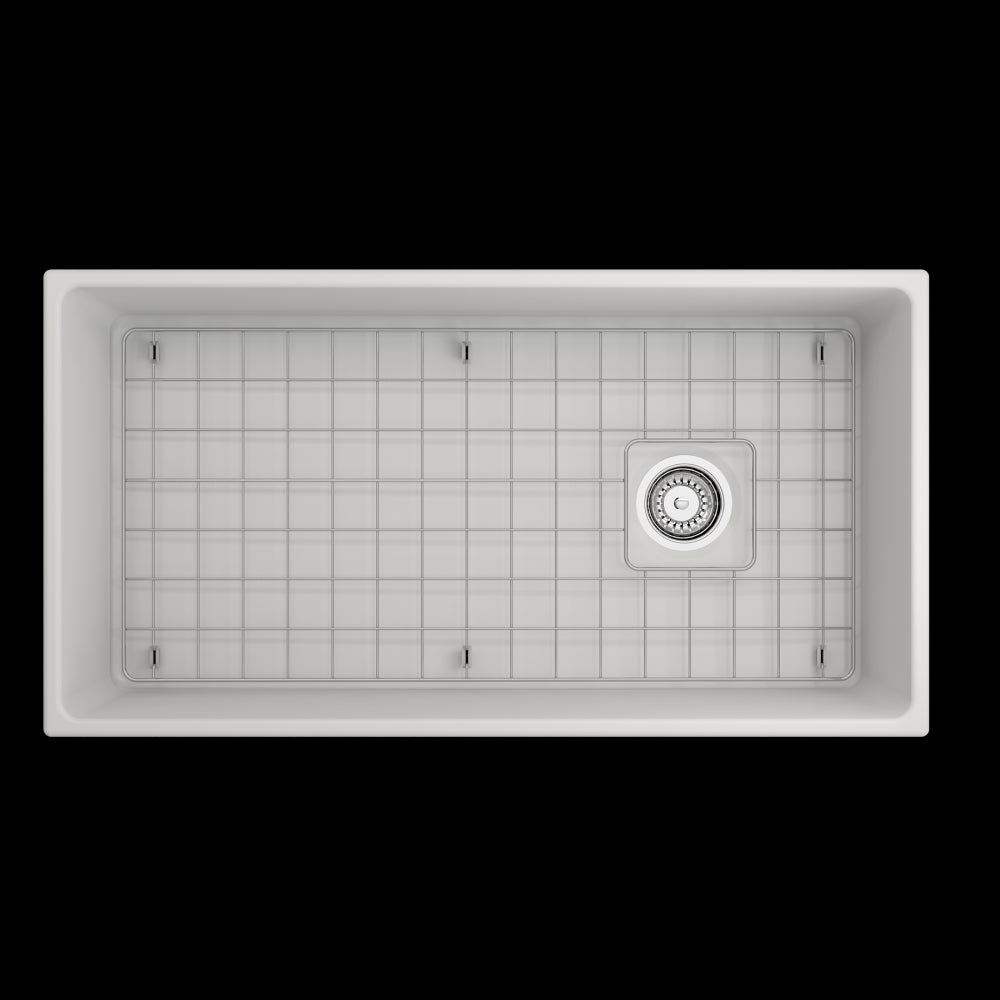 Vigneto Apron Front Fireclay 36 in. Single Bowl Kitchen Sink with Protective Bottom Grid and Strainer in Matte White