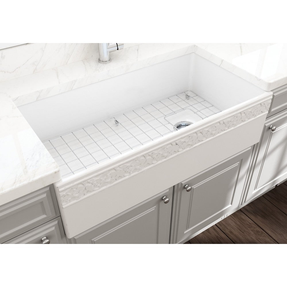 Vigneto Apron Front Fireclay 36 in. Single Bowl Kitchen Sink with Protective Bottom Grid and Strainer in White