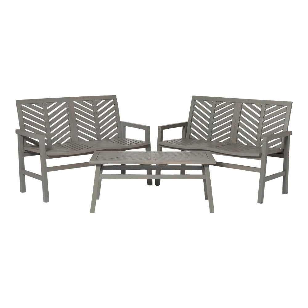 Vincent 3-Piece Chevron Outdoor Patio Loveseat Chat Set - Gray Wash