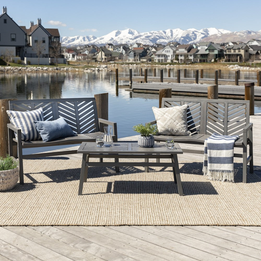 Vincent 3-Piece Chevron Outdoor Patio Loveseat Chat Set - Gray Wash