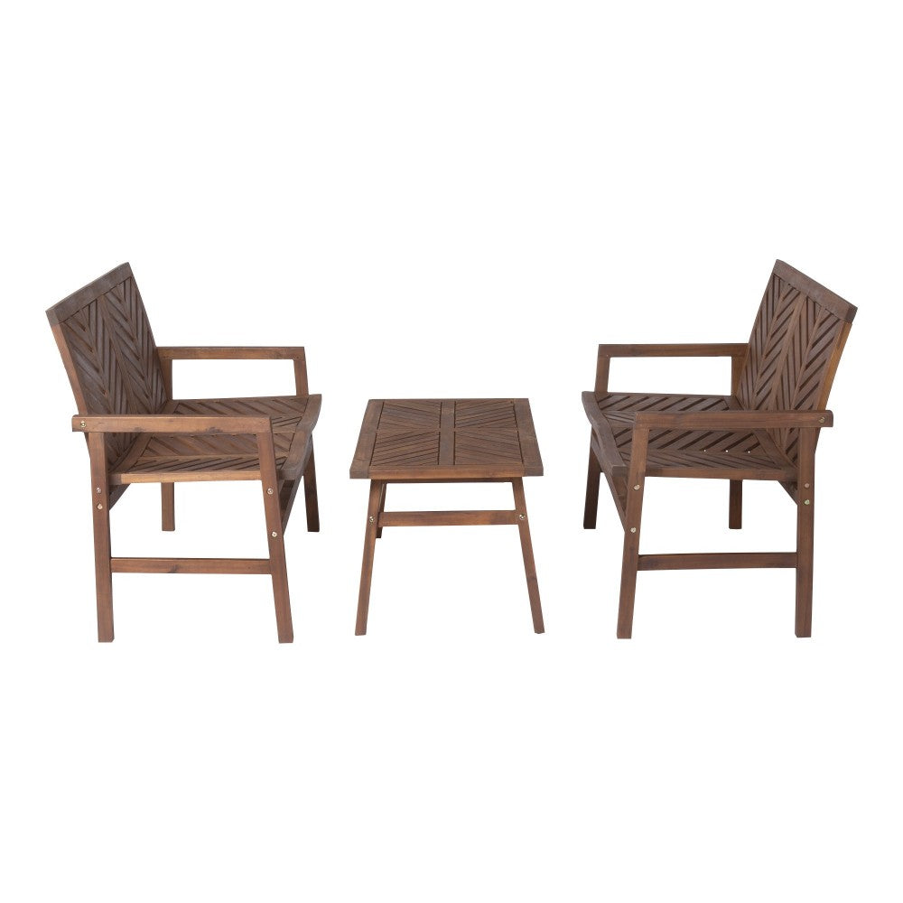 Vincent 3-Piece Chevron Outdoor Patio Loveseat Chat Set - Dark Brown