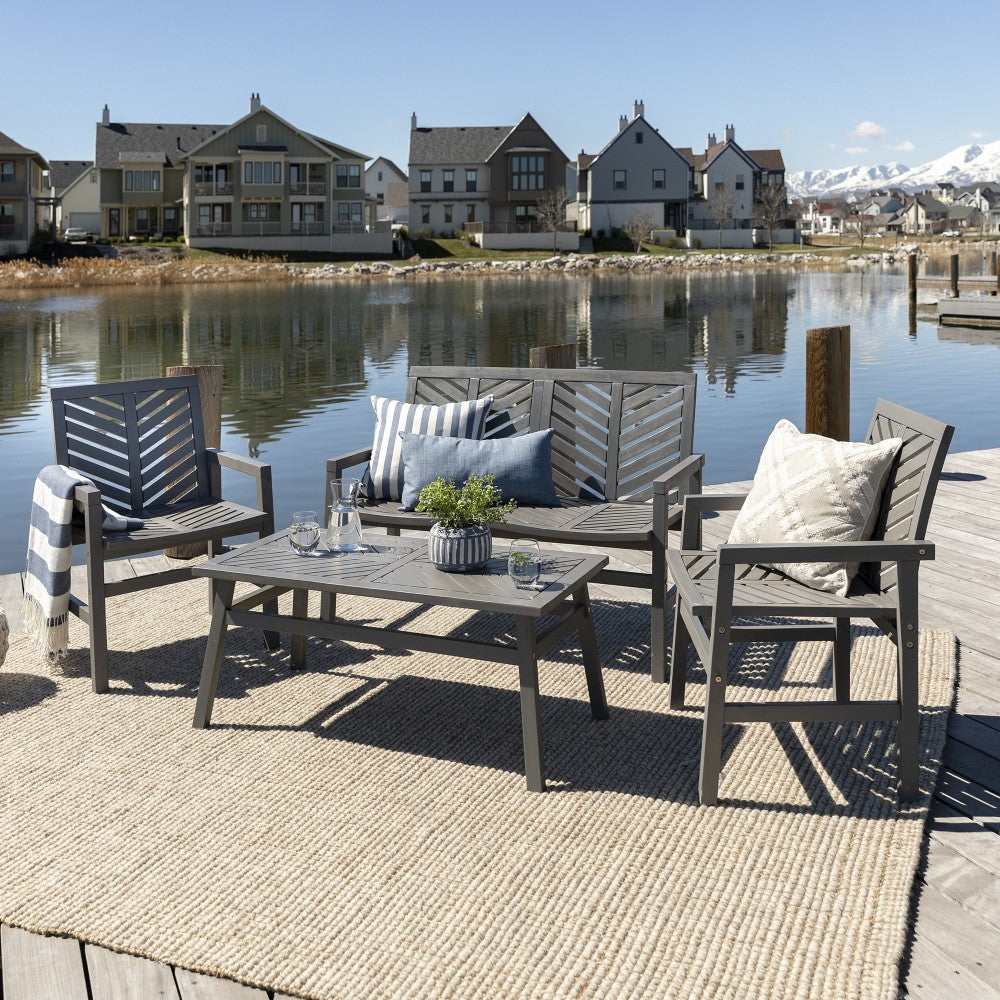 Vincent 4-Piece Chevron Outdoor Patio Chat Set - Gray Wash