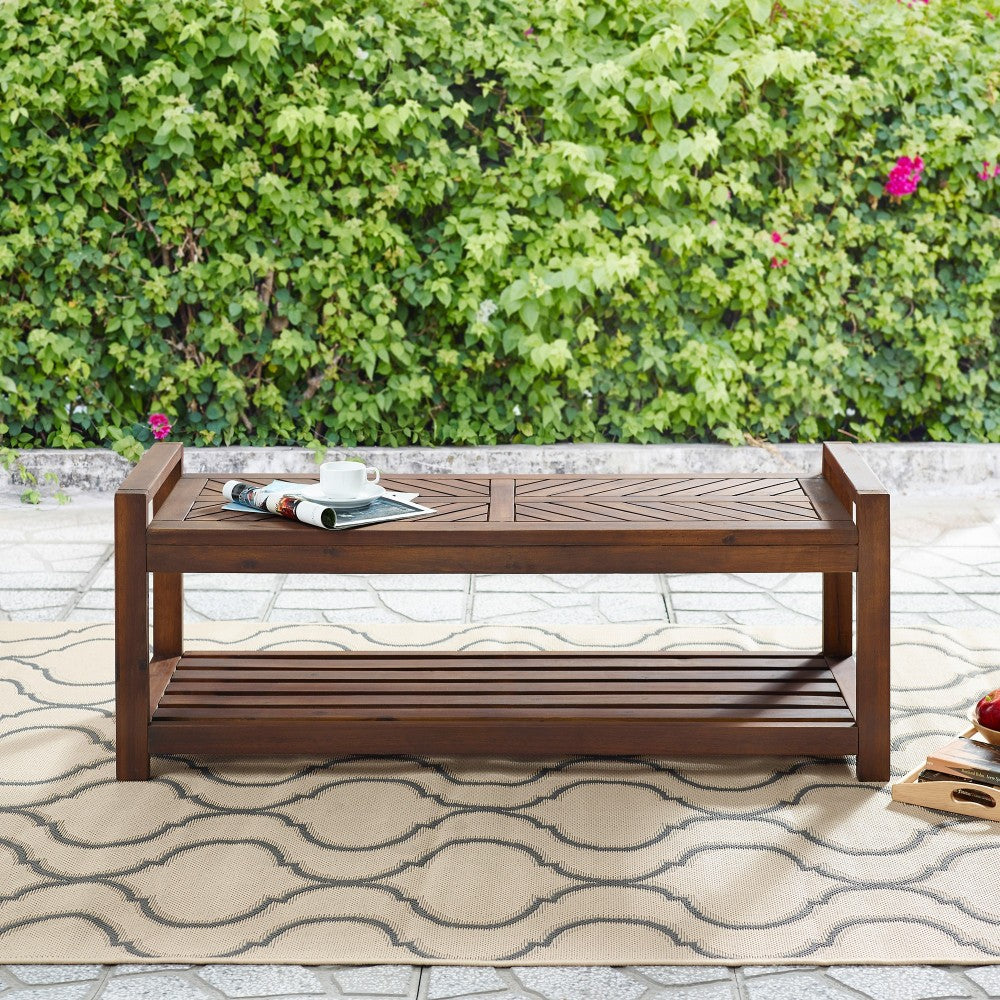 Vincent 48" Chevron Acacia Wood Outdoor Patio Storage Bench - Dark Brown