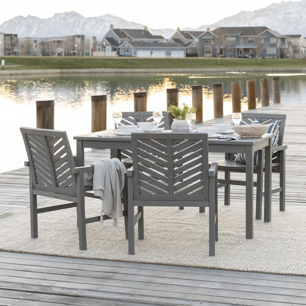 Vincent 5-Piece Chevron Outdoor Patio Dining Set - Gray Wash