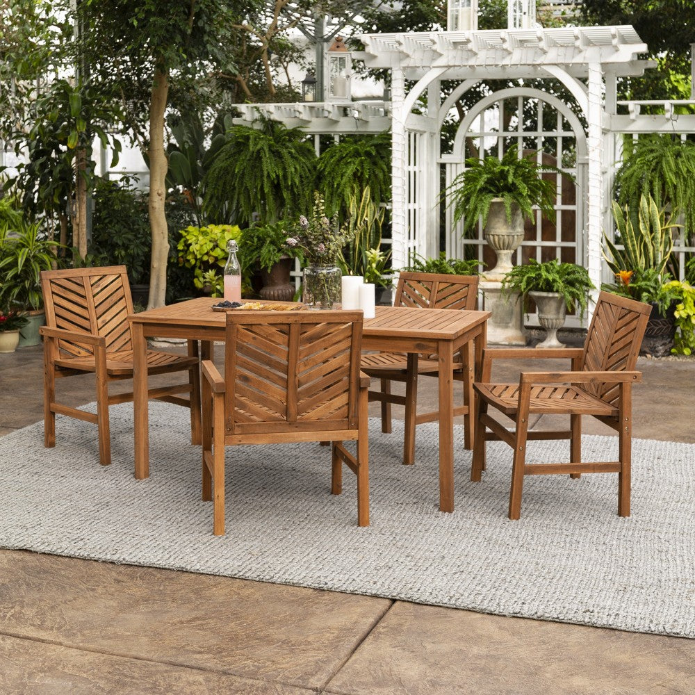 Vincent 5-Piece Chevron Outdoor Patio Dining Set - Brown