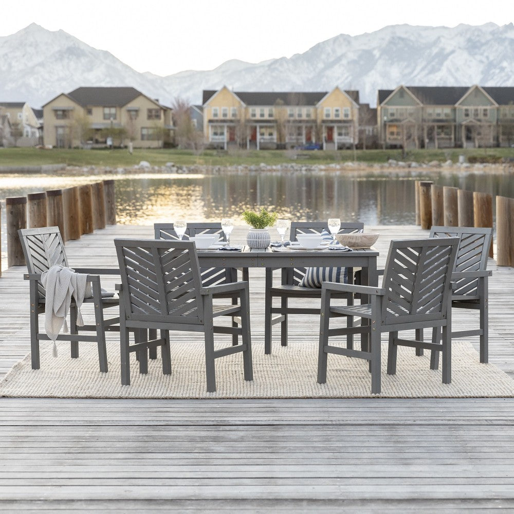 Vincent 7-Piece Chevron Outdoor Patio Dining Set - Gray Wash