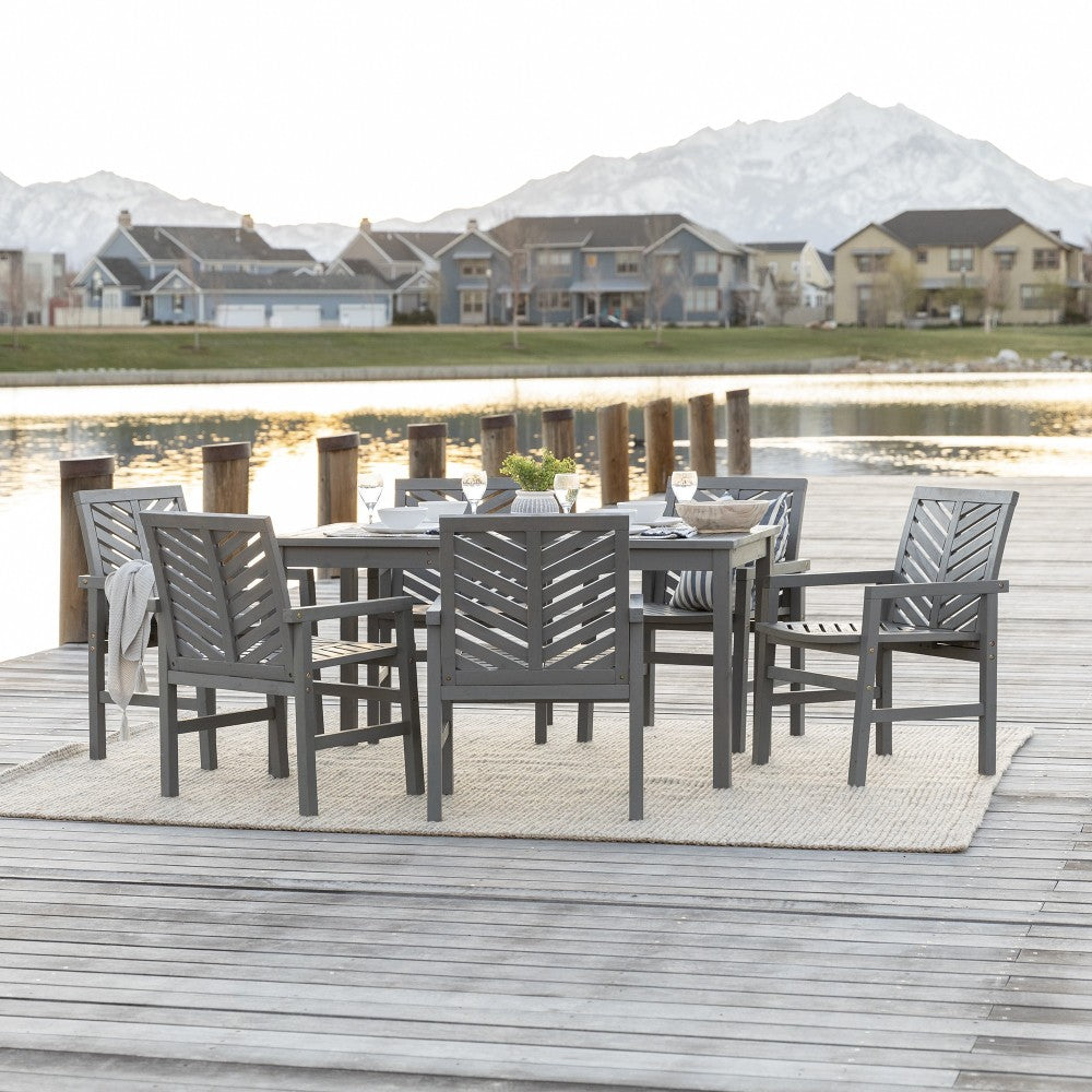 Vincent 7-Piece Chevron Outdoor Patio Dining Set - Gray Wash