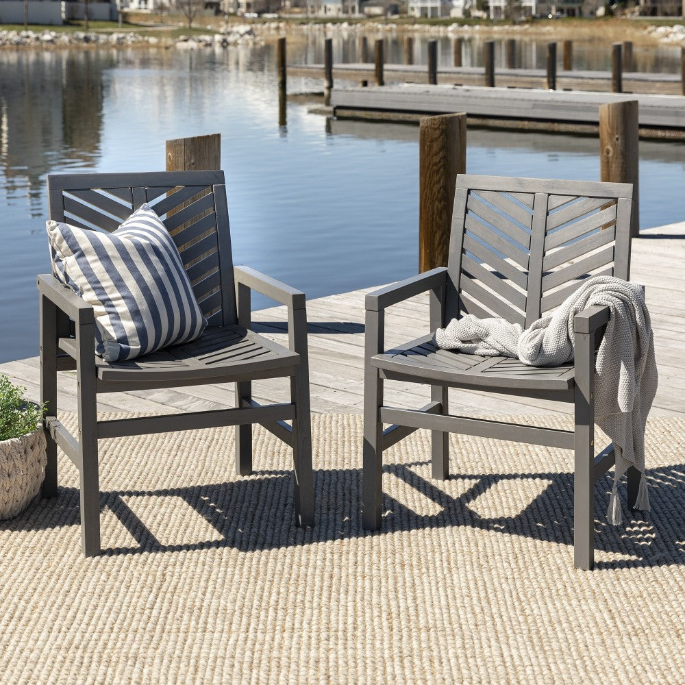 Vincent Outdoor Chevron Chair, Set of 2 - Gray Wash