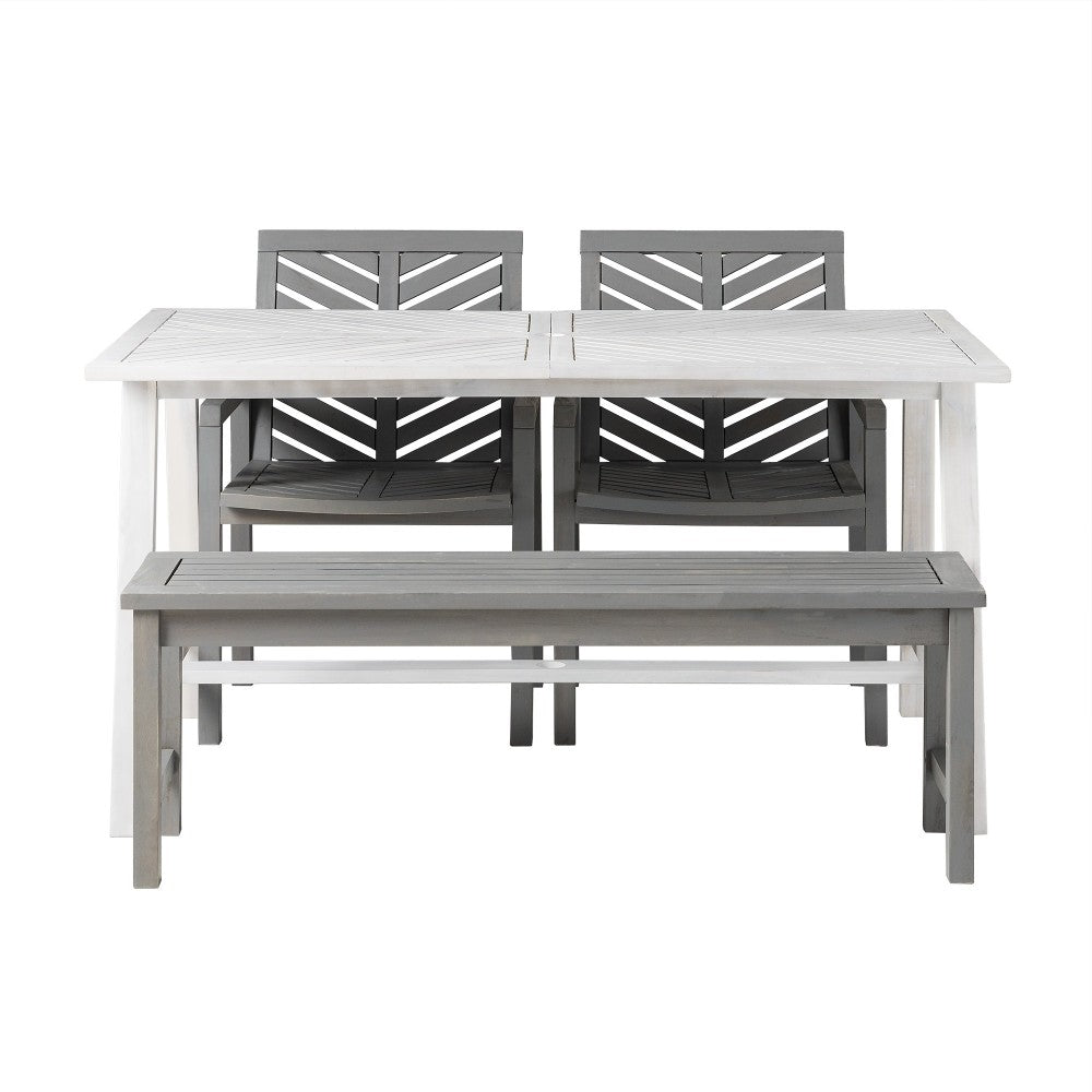 Vincent Solid Acacia Wood 4 Piece Chevron Dining Set - White Wash