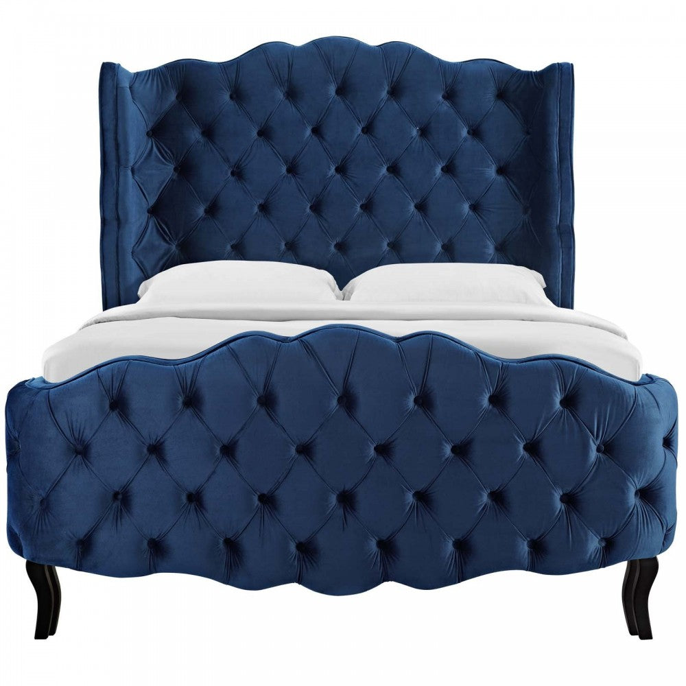 Violette Queen Tufted Wingback Performance Velvet Platform Bed, Gray, MOD-5804-NAV