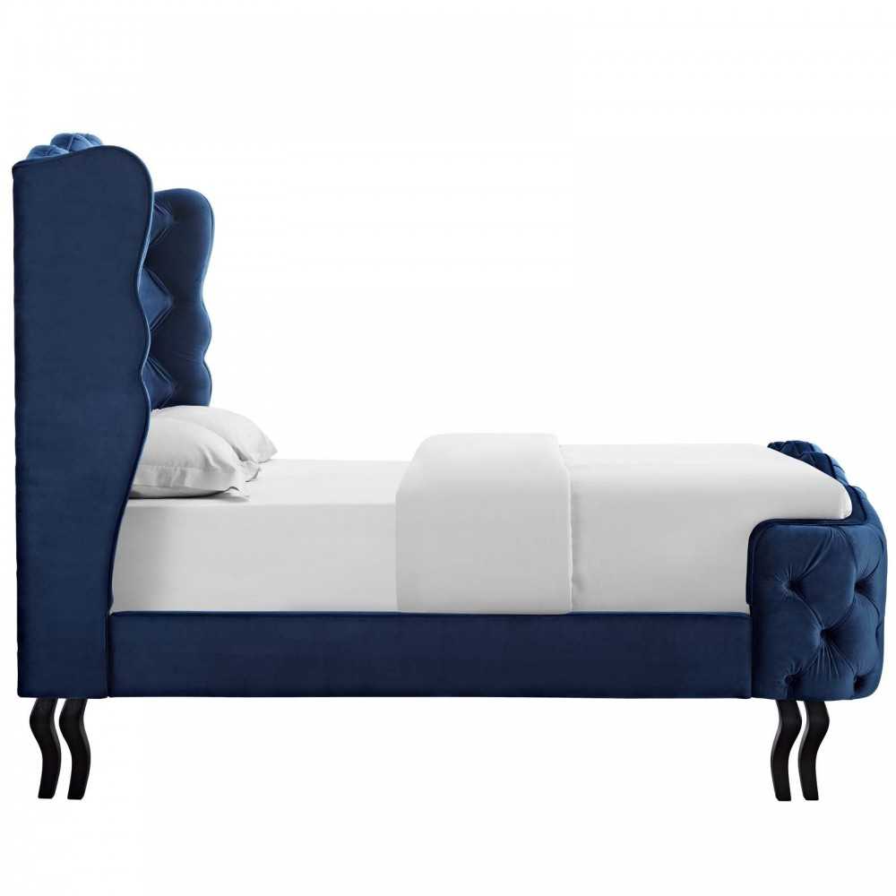 Violette Queen Tufted Wingback Performance Velvet Platform Bed, Gray, MOD-5804-NAV