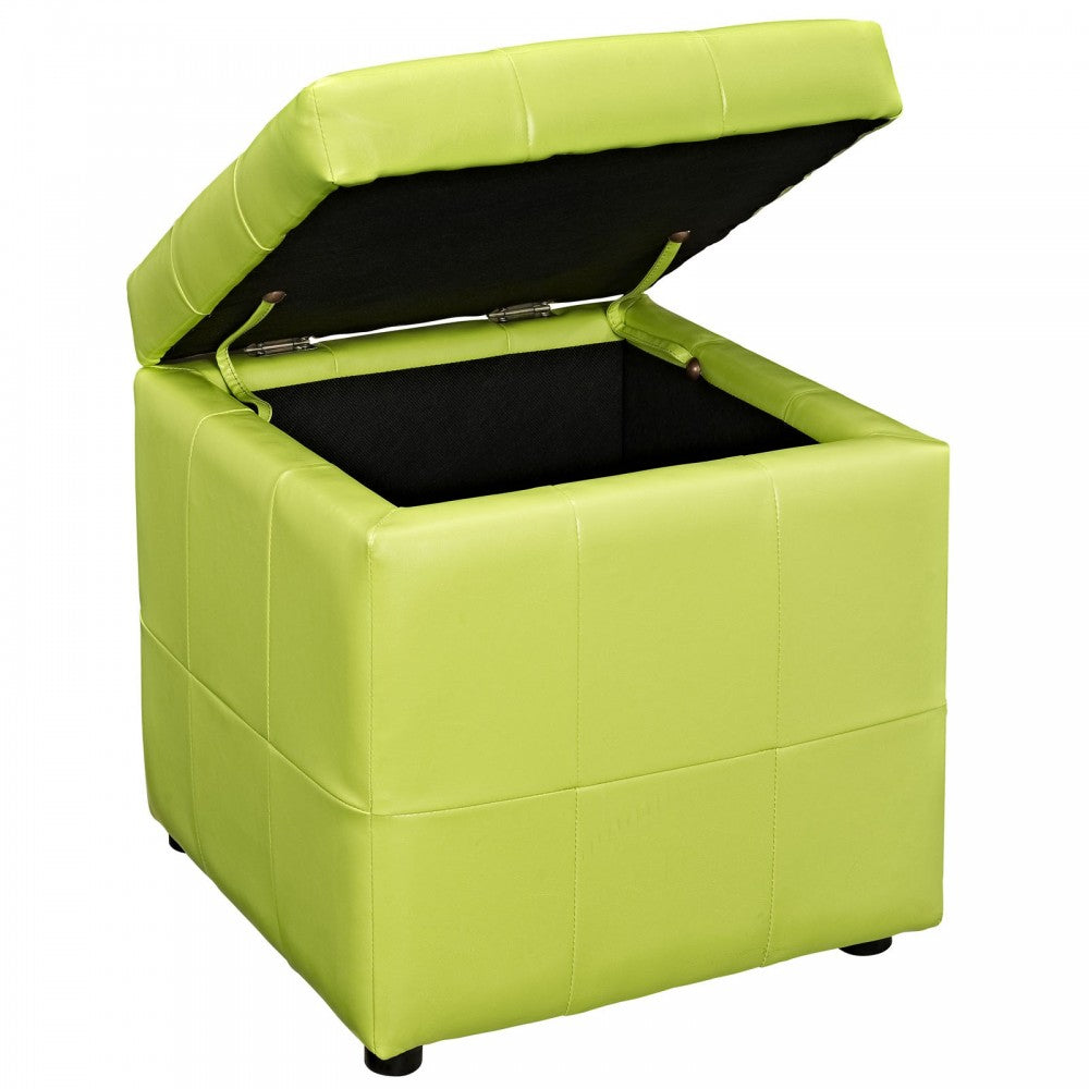 Volt Storage Upholstered Vinyl Ottoman, Light Green