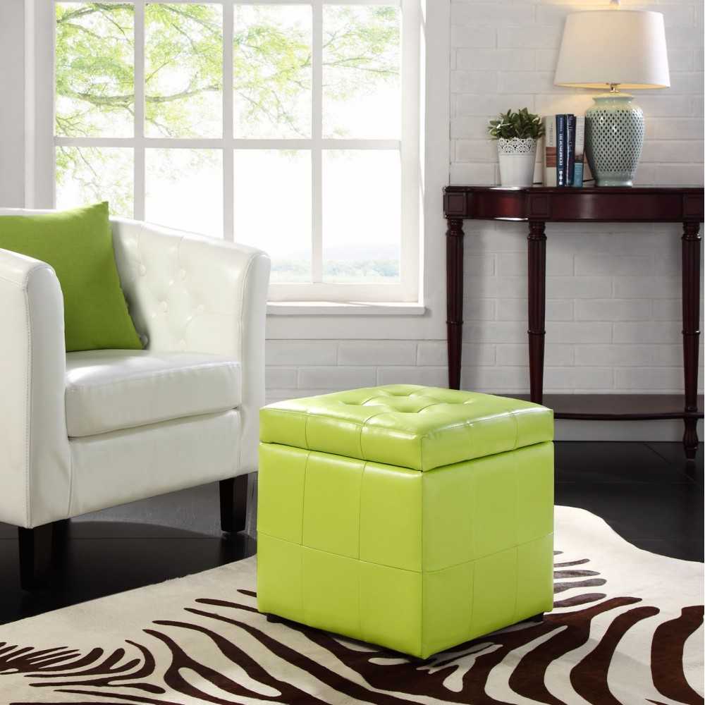 Volt Storage Upholstered Vinyl Ottoman, Light Green
