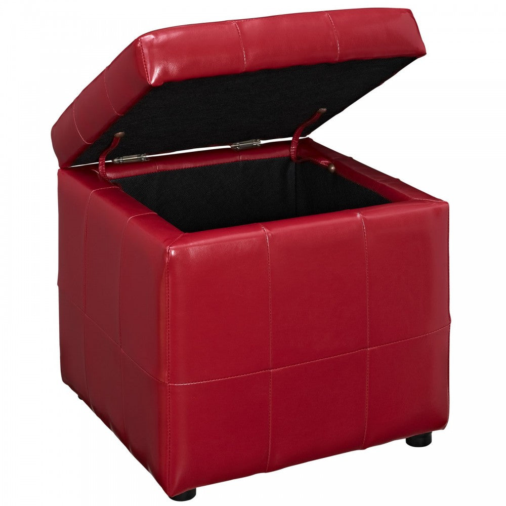 Volt Storage Upholstered Vinyl Ottoman, Red