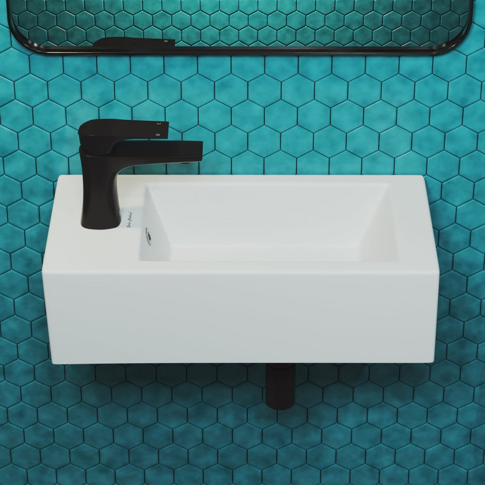 Voltaire 19.5x10 Rectangular Ceramic Wall Hung Sink with Left Side Faucet Mount