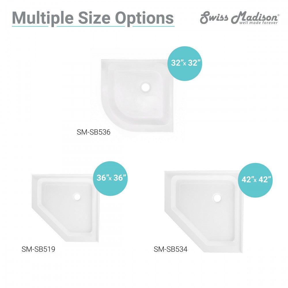 Voltaire 42 x 42 White, Single-Threshold, Center Drain, Neo-angle Shower Base