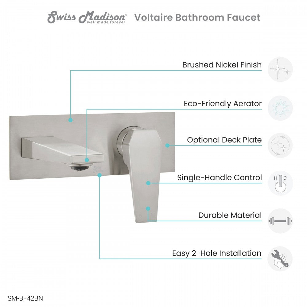 Voltaire Single-Handle, Wall-Mount, Bathroom Faucet in Brushed Nickel