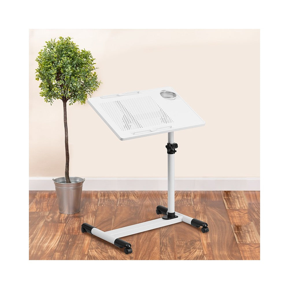 White Adjustable Height Steel Mobile Computer Desk