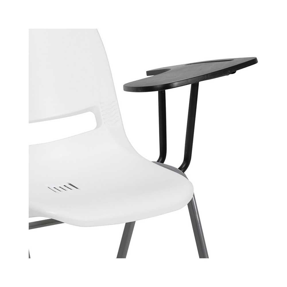 White Ergonomic Shell Chair with Left Handed Flip-Up Tablet Arm