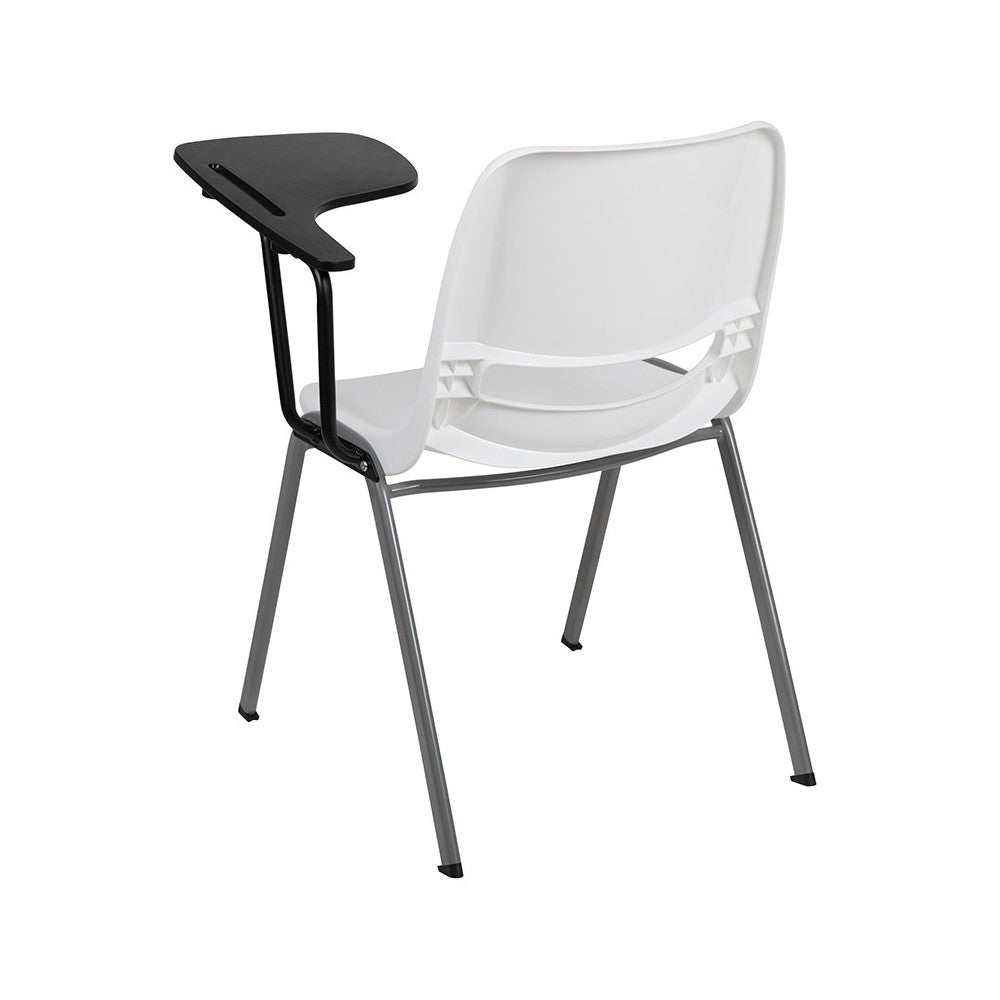 White Ergonomic Shell Chair with Left Handed Flip-Up Tablet Arm