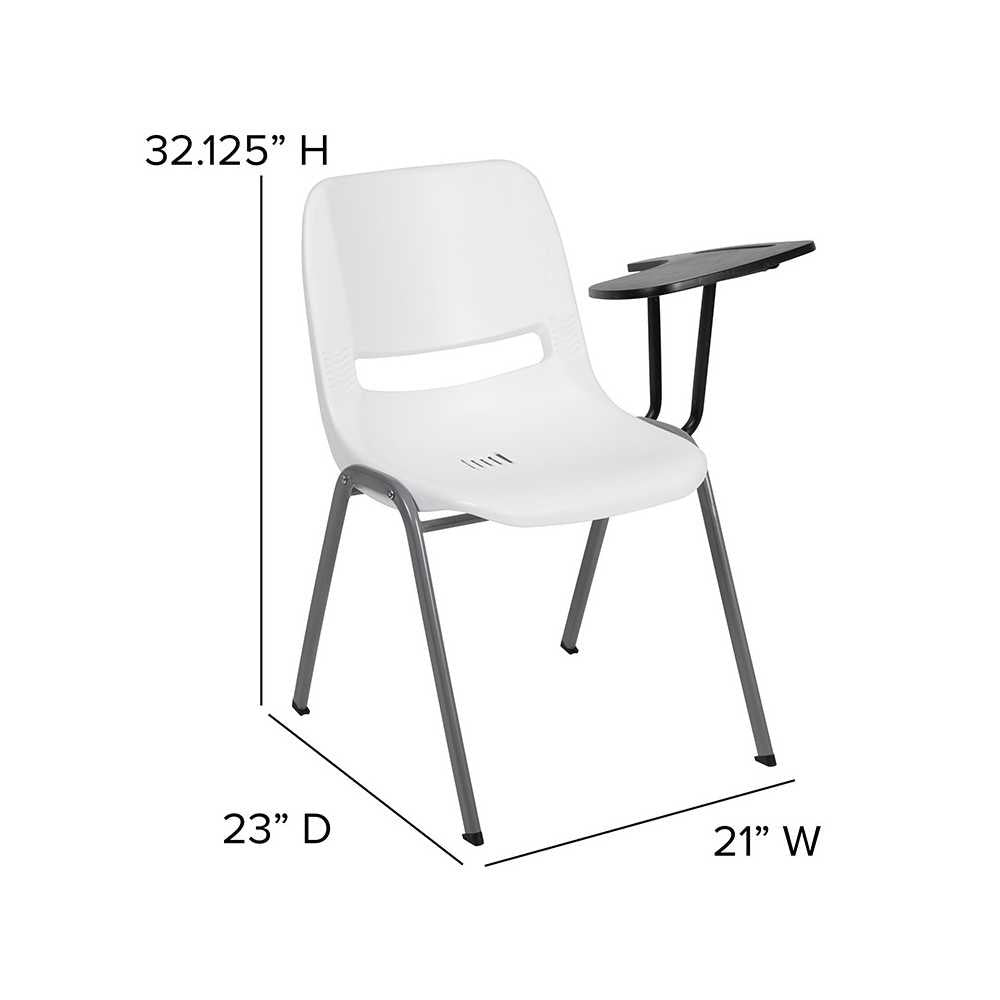 White Ergonomic Shell Chair with Left Handed Flip-Up Tablet Arm