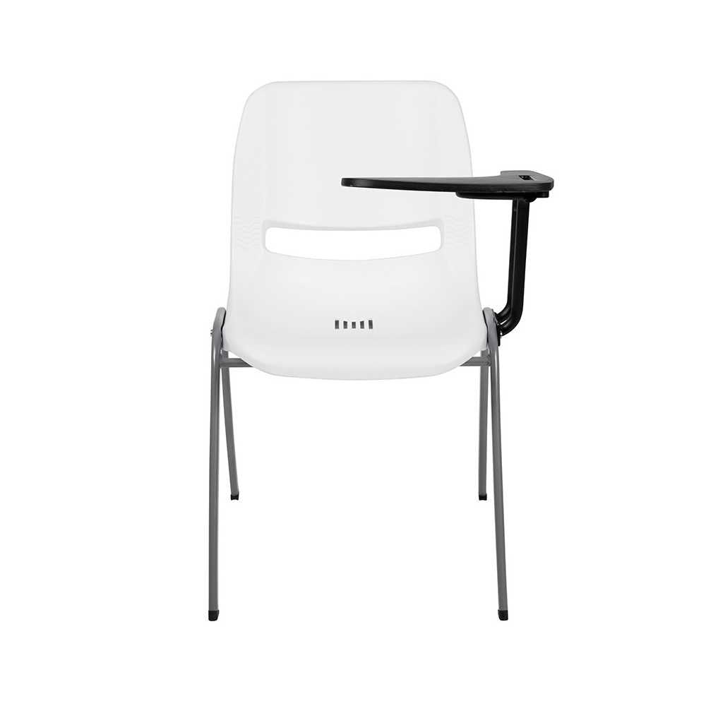 White Ergonomic Shell Chair with Left Handed Flip-Up Tablet Arm