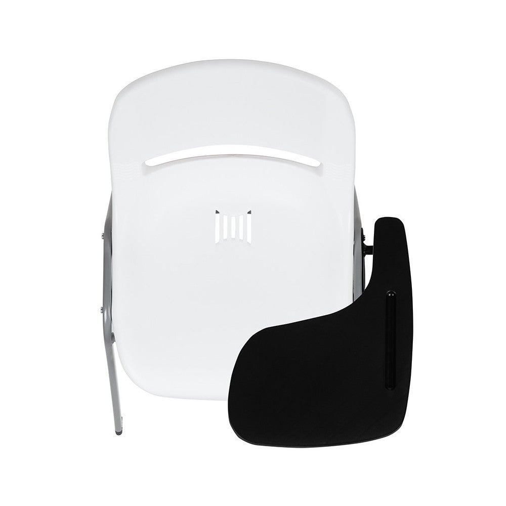 White Ergonomic Shell Chair with Left Handed Flip-Up Tablet Arm