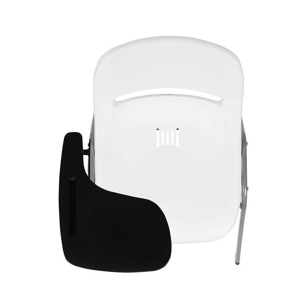 White Ergonomic Shell Chair with Right Handed Flip-Up Tablet Arm