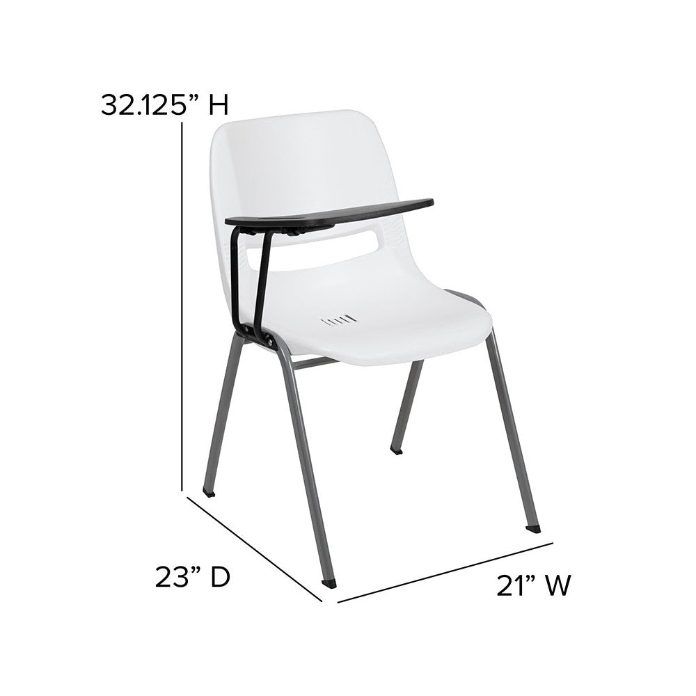 White Ergonomic Shell Chair with Right Handed Flip-Up Tablet Arm