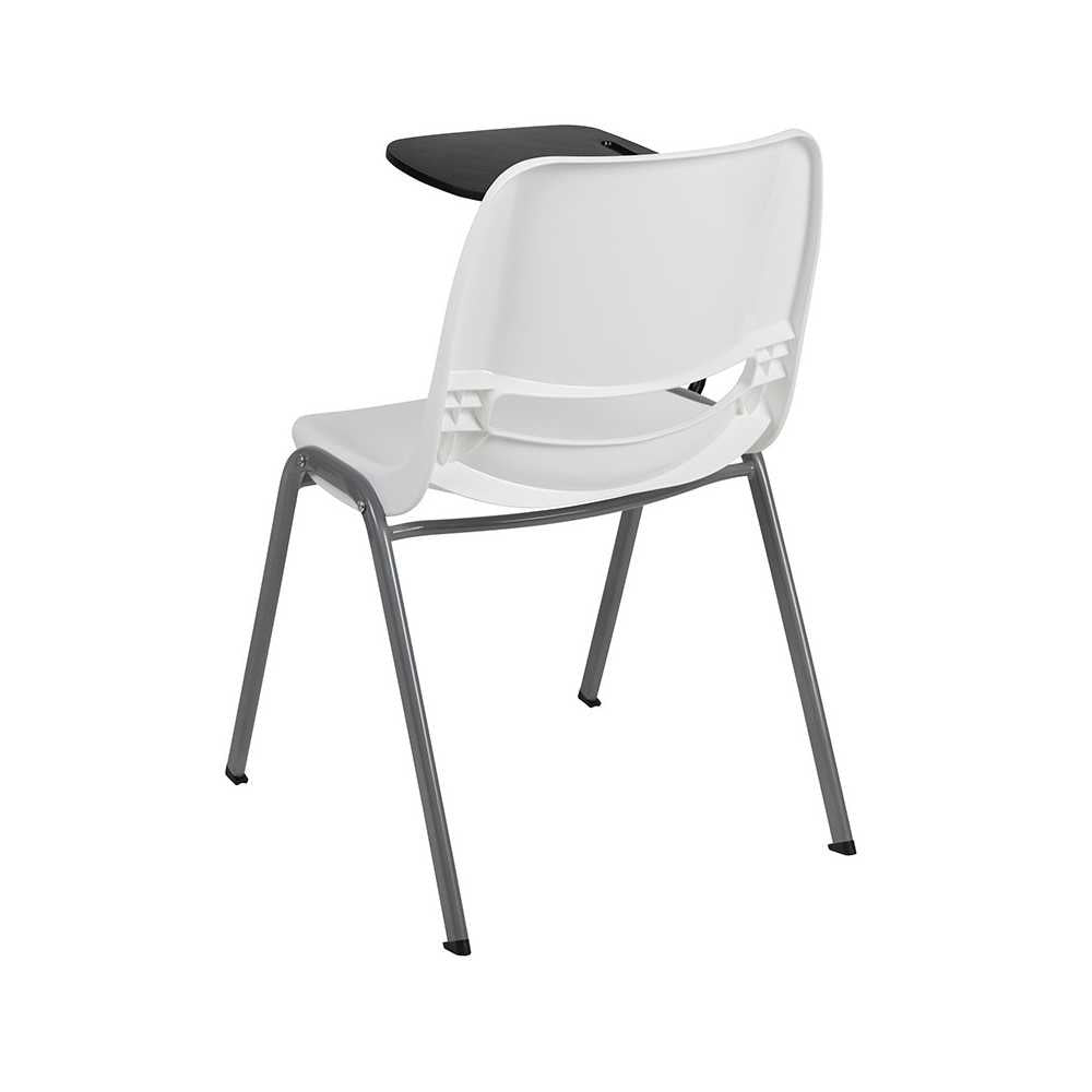 White Ergonomic Shell Chair with Right Handed Flip-Up Tablet Arm