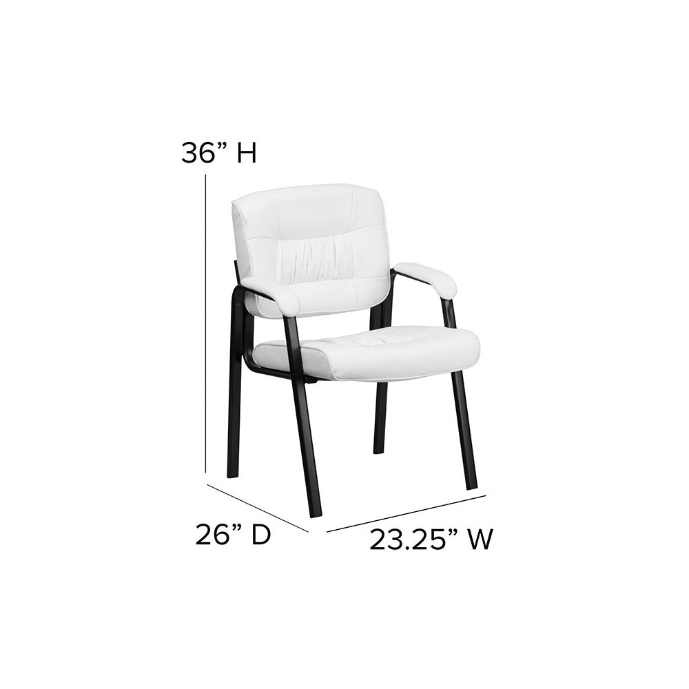 White LeatherSoft Executive Side Reception Chair with Black Metal Frame
