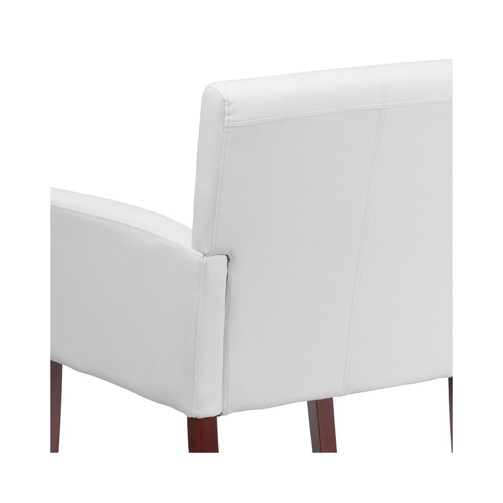 White LeatherSoft Executive Side Reception Chair with Mahogany Legs