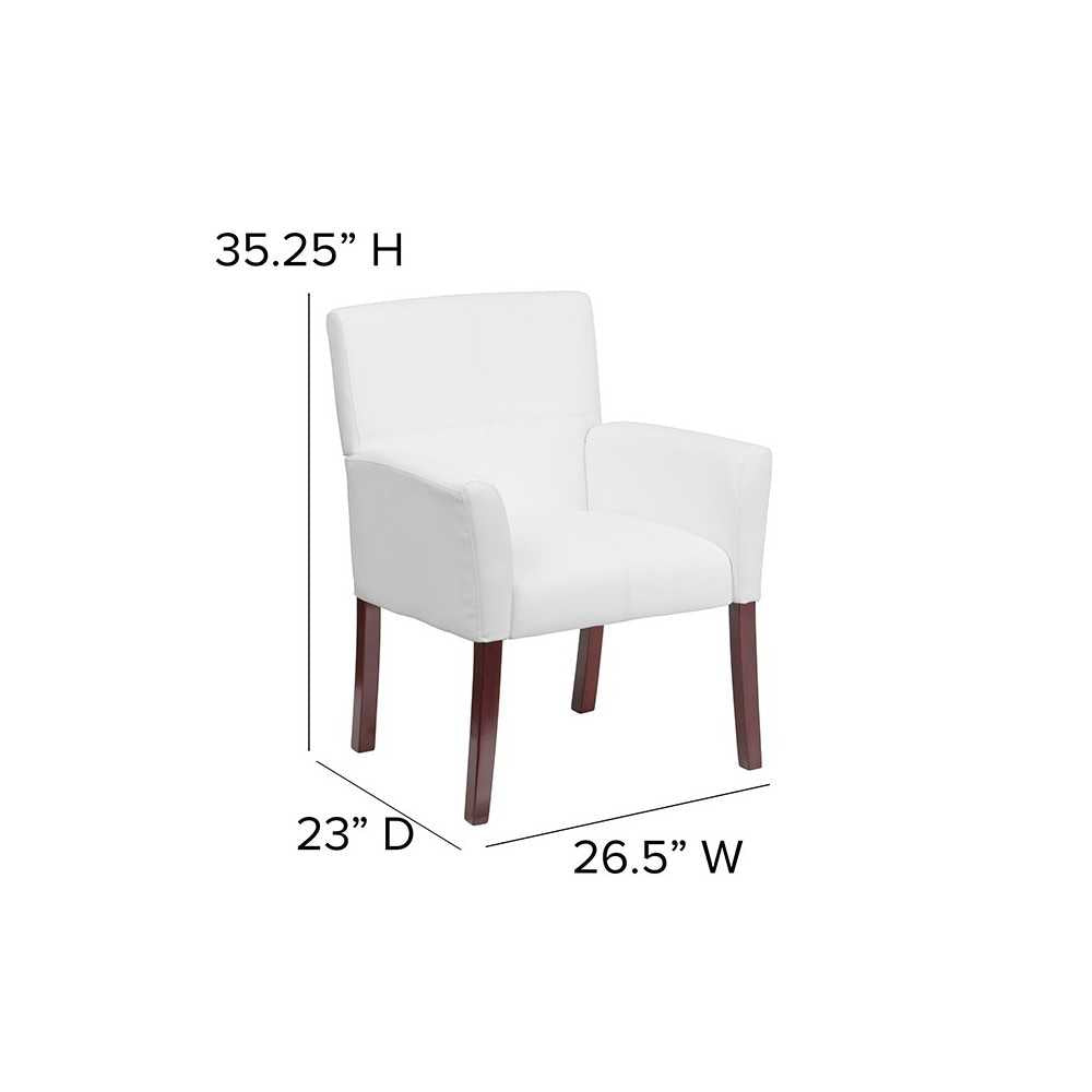 White LeatherSoft Executive Side Reception Chair with Mahogany Legs