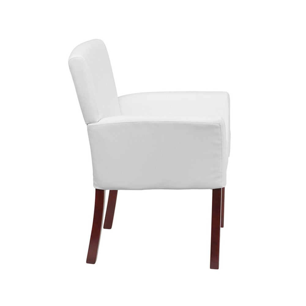 White LeatherSoft Executive Side Reception Chair with Mahogany Legs