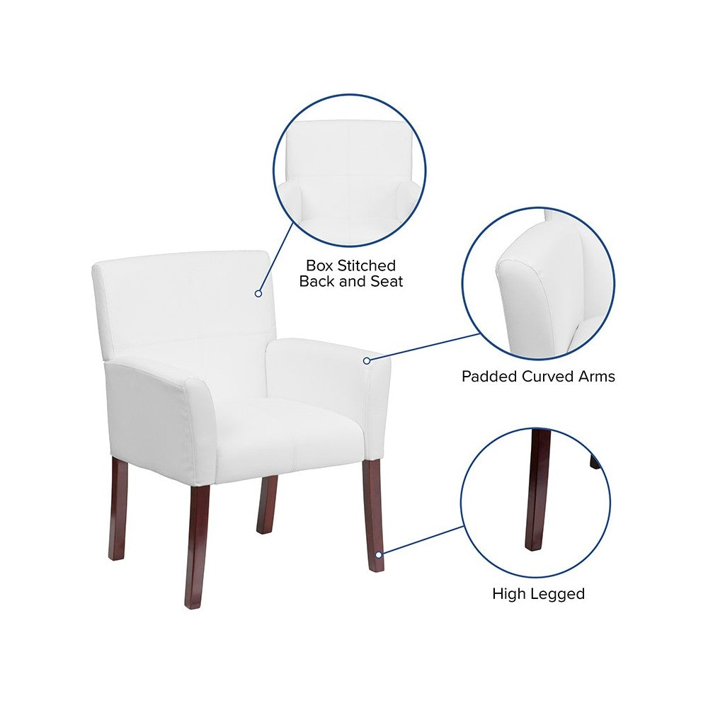 White LeatherSoft Executive Side Reception Chair with Mahogany Legs