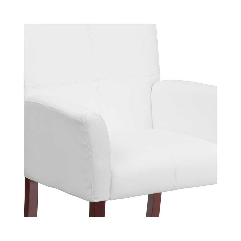 White LeatherSoft Executive Side Reception Chair with Mahogany Legs