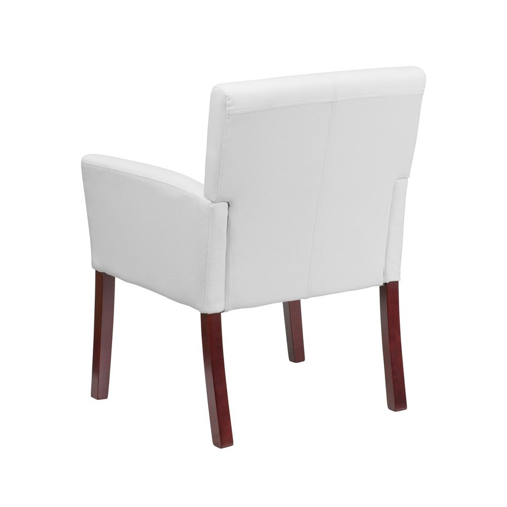 White LeatherSoft Executive Side Reception Chair with Mahogany Legs