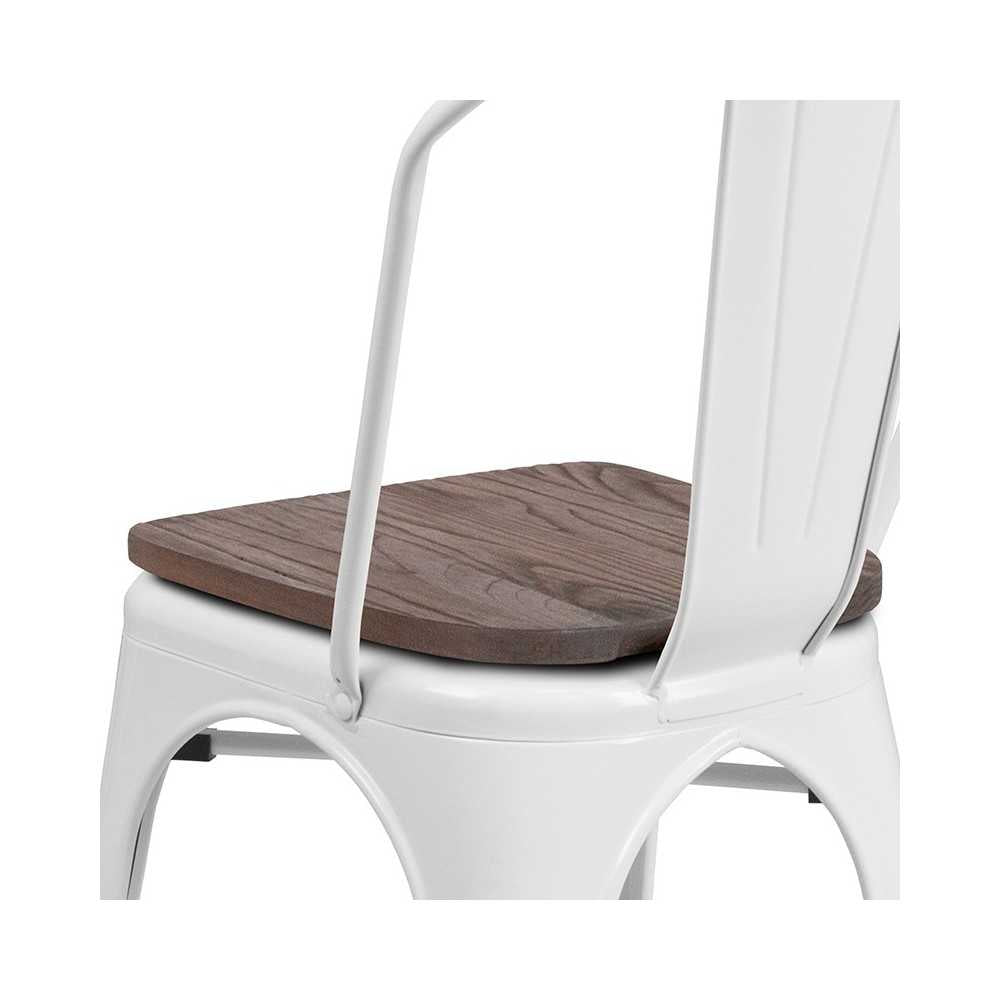 White Metal Stackable Chair with Wood Seat
